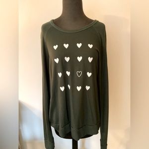 Sundry Olive Moss Green With White Hearts Long Sleeve Sweatshirt Size 3, Large